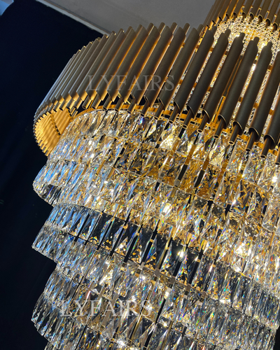 Extra Large Modern Multi-layers Gold/Black Light Luxury Crystal Chandelier For 2-Story Living Room,Foyer
