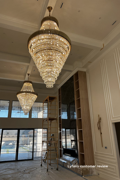 Extra Large Modern Multi-layers Gold/Black Light Luxury Crystal Chandelier For 2-Story Living Room,Foyer
