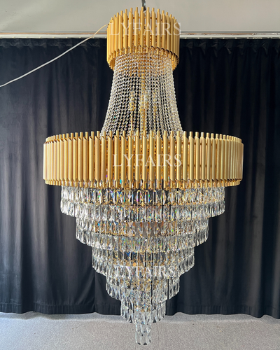 Extra Large Modern Multi-layers Gold/Black Light Luxury Crystal Chandelier For 2-Story Living Room,Foyer