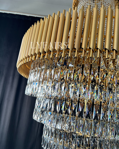 Extra Large Modern Multi-layers Gold/Black Light Luxury Crystal Chandelier For 2-Story Living Room,Foyer